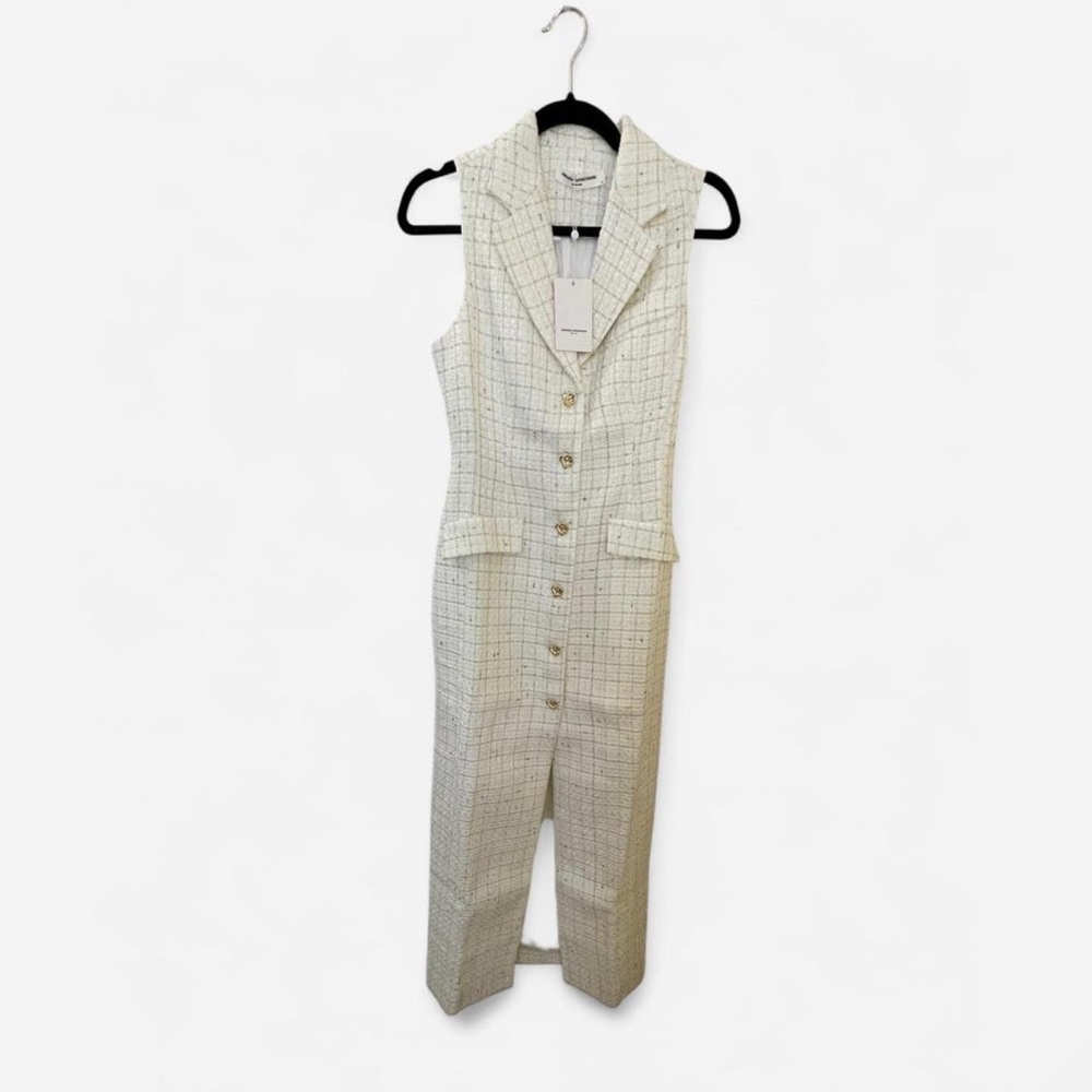 Amanda Uprichard Tweed Maxi Vest Dress (M) – Ivory/Gold